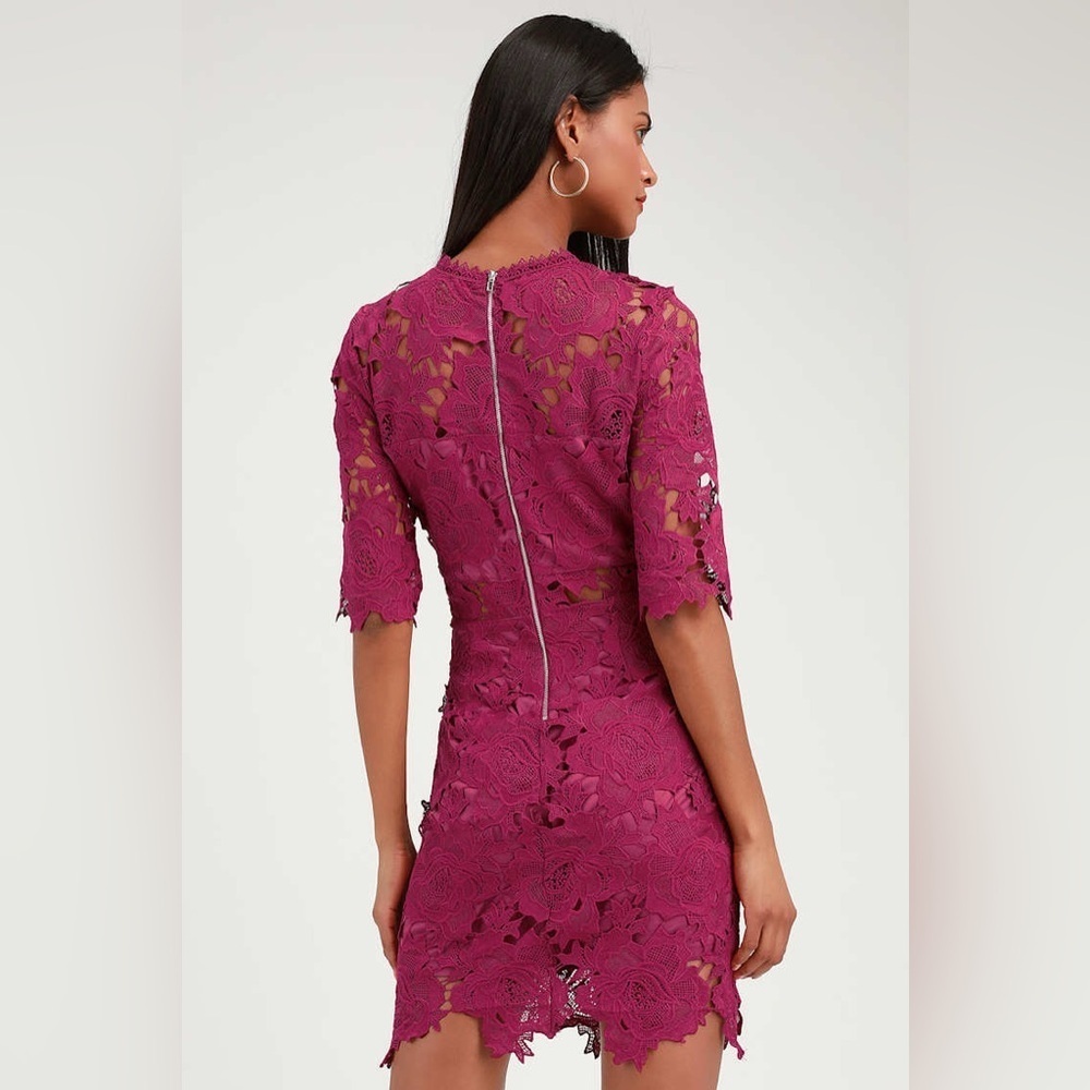 Lulus A Fine Romance Magenta Lace Sheath Mini Dress Medium - Picture 2 of 13